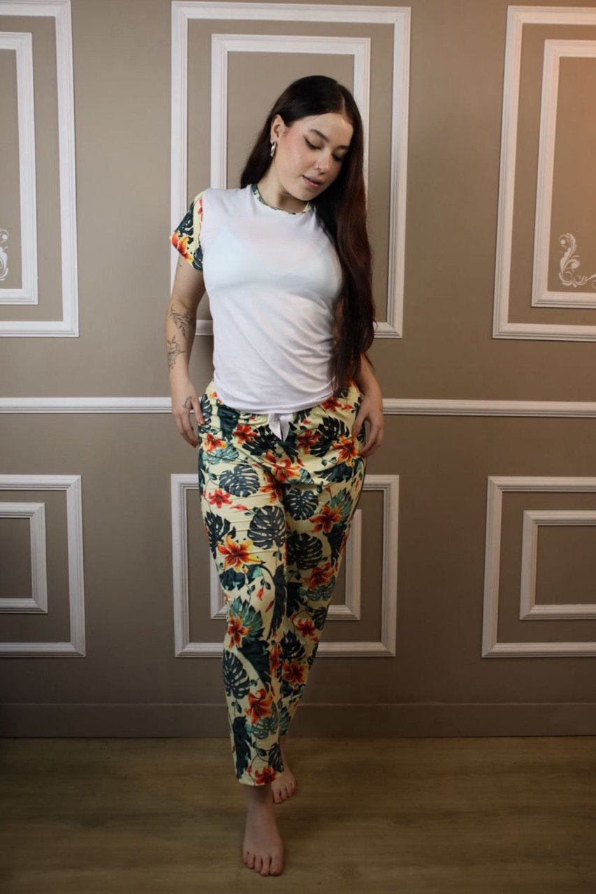 Pijama Pantalón flores verde