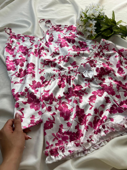 Pijama Short Satin Flores