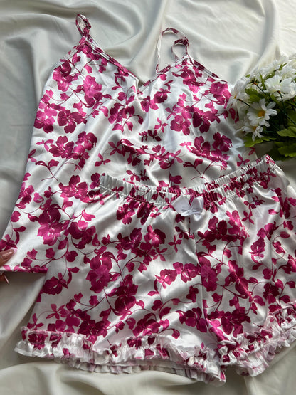 Pijama Short Satin Flores